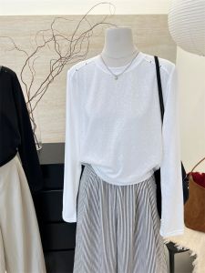 White round Neck Long Sleeve Base T-Shirt Womens Early Autumn New Design Casual Personality Inner Wear Base Top