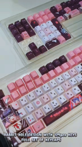 FANTASY T MALL High Quality Cute Hatsune Miku Rabbit Hole PBT Keycap Set 129 Keys OEM Profile Custom Mechanical Keyboard Anime Keycaps
