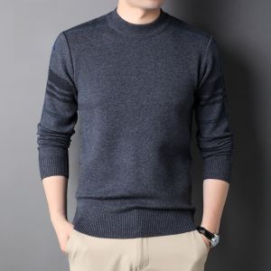 ROMON | Lormen Mens Knitted Sweater Slim Fit Thickened Warm Round Neck Casual Black Winter Fashion City Style Long Sleeve Polyester Blend