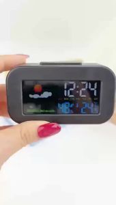Mini Weather Forecast Digital Alarm Clock with Backlight Temperature Humidity Week Display Electronic LED Clock for Living Room