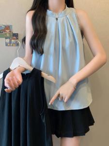 plus Size Korean Style Sleeveless Neck Hanging Shirt Women Summer Spicy Girl Clothing Lightweight M Mature Shoulder Exposure Chiffon Top