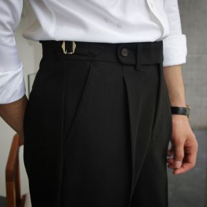 Mr. Deer Three British Naples High Waist Business Casual Pants Italian Quality Straight Leg Long Trousers Trendy Mens Wear