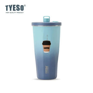 TYESO | Tyeso 600ML Stainless Steel Coffee Cup With Straw and Sticker Insulated Water Bottle Car Thermos Mug Cold Drink Vacuum Cup