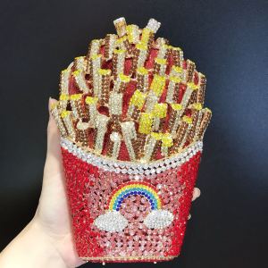 French Fries Diamond Bag Crystal Diamond Bag Hollow Metal Diamond Inlaid Dinner Bag Handheld Bag for Plus Phone
