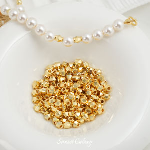 ลูกปัดแยกสีทองชุบทอง 18K ทรงกลมแบบบุด้วยโลหะผสม ลูกปัดแยกสำหรับสร้อยข้อมือ สร้อยคอ อุปกรณ์ตกแต่ง เครื่องประดับแฟชั่น