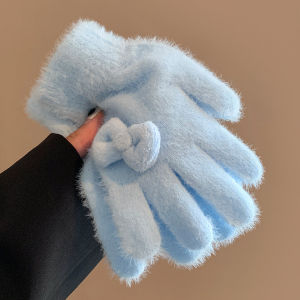 Cute Bow Knitted Fleece Warm Mittens Fingered