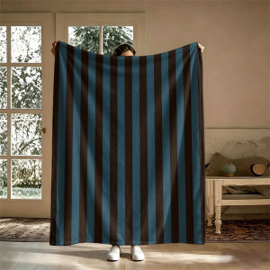 BILIBILI | Teal Brown Stripes Vertical Flannel Blanket Perfect for Sofa Office Bed Travel Sleep Read Relax Camping Four Season Use