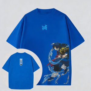 Bandai | Mens T Shirt Mens Sports T Shirt Mens Short Sleeve T Shirt Anime Character Black Long Hair Blue Water Effect Fighting Pose