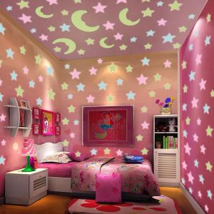 AA SHOP 100 Pcs Room Luminous Star Glow In The Dar with buttefly1pcs + with moon 1 pc