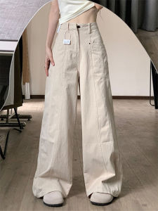 กางเกงยีนส์ทรงหลวมเอวสูงสไตล์อเมริกันสำหรับผู้หญิง กางเกงขายาวทรงตรงลำลองสำหรับฤดูใบไม้ร่วงและฤดูหนาว