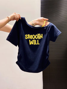 LUOSHAO | Printed Off-Shoulder Short Sleeve T-Shirt Cotton