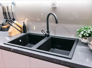 Chậu rửa bát đá Granite Nano NERO K50040 màu đen 2 hộc rộng rãi thiết kế dài 1160mm