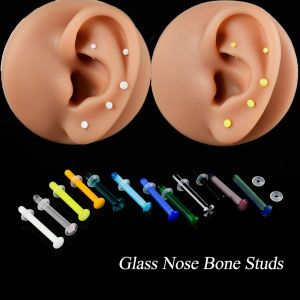 1Piece Transparent Colorful Straight Glass Nose Nariz Bone Stud Ear Cartilage Tragus Studs Prevent Allergy Piercing Body Jewelry