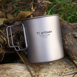 Tiartisan 350ml-750ml Tatinium Cup Hiking Tableware Fodable Handle Coffee Cups with lids Lightweight Frosted Cup Mugs