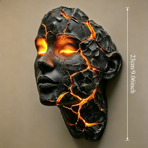 Cracked Soul Wall Light Black Lava Design LED Wall Lamp with Glowing Orange Cracks Sculpture Modern Gothic Home Decorative