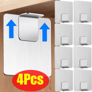 4ชิ้นเหล็กกล้าไร้สนิมใช้งานได้ง่ายสำหรับตู้เสื้อผ้าชุดอุปกรณ์ยึดผนังสะดวกไม่มีการเจาะชั้นหนังสือขาตั้งรองรับ