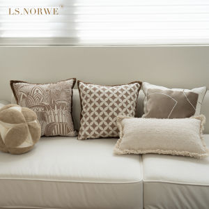Luxurious Brown Sofa Pillow Combination Simple Style Living Room Window French Style Cushion Set Square Shape Removable Cover