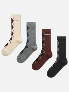 Fashionable Mid-Calf Womens Socks 2025 New Style Simple Diamond Pattern Leggings Versatile Basic Stylish European Goods