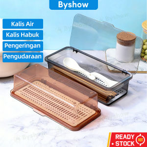 Byshow Kitchen Cutlery Drainer Box holder with Flip Lid Dustproof Transparent Storage for Chopsticks Spoons Forks organizer rack Container Ventilated Quick Drying
