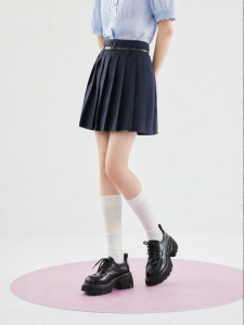 SEIFINI | Academic Style Dark Blue High Waist Slimming Short Skirt