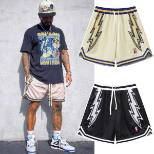 กางเกงสั้น NBA คุณภาพสูง เนื้อผ้าบาสเกตบอลคู่ พิมพ์ลายลูกฟ้า