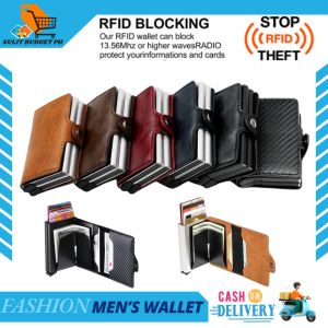 SuLit BudGet PH New Fashion Double Layer Automatic Popup Leather Aluminum Alloy Luxury Smart Wallet For Men and Women Anti Theft RFID Blocking Protected Card Case Fashion Purse Credit Card Holder  BusinessID Card Holder With Hasp