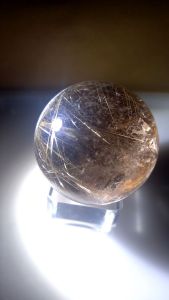 Golden Rutilated/ Hair phantom crystal ball with stand