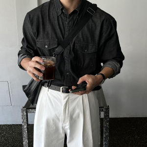 Ssumenam | Retro Water-washed Denim Heavyweight Long Sleeve Shirt