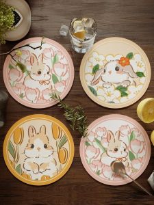 INS Cute Rabbit Table Insulation Mat round Small Placemat Disposable Waterproof Oil-Proof Bowl Mat Dish Mat Cup Mat