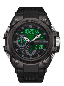 SanDa Mens Sport Watch Large Dial Dual-Motion Electronic Waterproof Wristwatch with Alarm And Calendar Features Resin Band