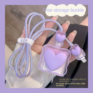 Cute Gradual Transparent Charging Cable Protector Case Charging Adapter Cable Organizer Wrap Anti-Bite Line Cord Cover (Black/Pink/Purple)
