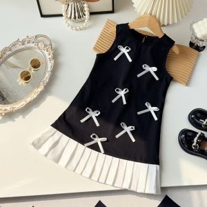 Black Bow Decoration Princess Dresses Korean Version Summer New Sleeveless Girls Dress Sweet and Simple Childrens Clothing