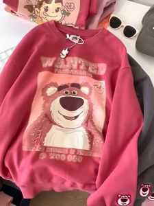 Strawberry Bear Sweatshirt Women Autumn New Style Loose Street Round Neck Pullover Long Sleeve Velvet Sweater Couple Wear