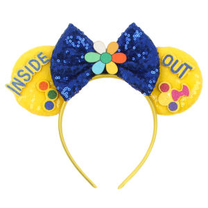 Disney INSIDE OUT Ears Headbands Girl Pixar Feels ANXIETY Sequins Bow Hair Accessories Women Cartoon Joy Hairband for Kids Party