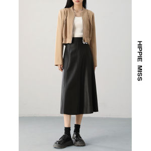 HIPPIE MISS | Brown PU Leather Midlength A-Line Skirt