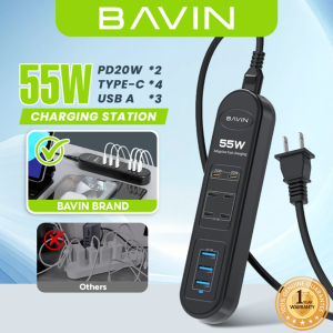 BAVIN PC2109 55W 9-Ports USB Charging Station HUB Fast Charger w/ 2 PD 20W & 4 Type-C 3 USB Smart Power Distribution