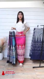 11C-03 กางเกงผ้าถุง เอว 27-46 นิ้ว กางเกงกระโปรง ป้ายหน้า(กระเปง) ผ้าฝ้ายพิมพ์ลายเอวยืดสม็อคหลัง