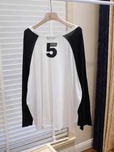 Dongda Gate Autumn New Style Long Sleeve Letter Patch Womens T-shirt Mid-Length Loose plus Size Cotton Commute Style