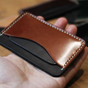 Slow Work Handmade Card Package Vegetable Tanned Full-Grain Leather Cowhide Cordovan Small Card Holder Contrast Color Bank Bus Card Holder