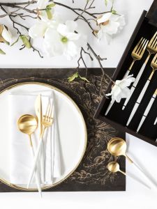 โปรตุเกส Cutipol ของแท้อย่างเป็นทางการ Goa Whitegold Gold Plated Western ส้อมรับประทานอาหารขนมชุดช้อนกาแฟ