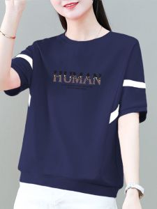 Summer New plus Size Loose Fit Cotton Short Sleeve T-Shirt Women Casual round Neck Printed Body Shirt Top Comfortable Cotton