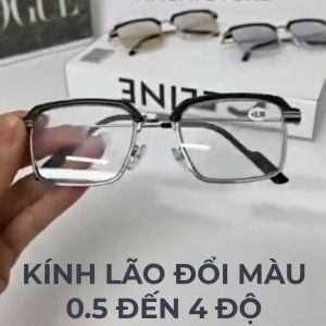 Kính lão đọc sách đổi màu khi nắng phom vuông phù hợp cho nam và nữ có đủ độ từ 0.5 đến 4 độ