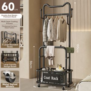 YIXUAN | Moveable Bedside Double Bar Clothes Hanger