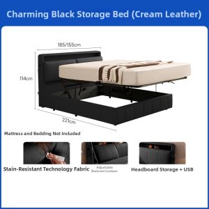 Minimalist Technology Fabric Double Bed with Storage Adjustable Headrest Soft-packed High Box Bed