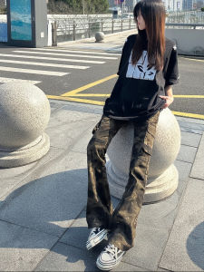 LIUBU | Quần Jeans Đàn Ông Vintage Camo Ống Rộng Dưới Cao
