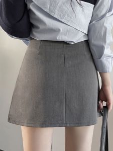 High Waist A-Line Mini Skirt Commute Straight Grey Spring Autumn High Fashion Short Skirt Slimming Commuter Half-length Skirt
