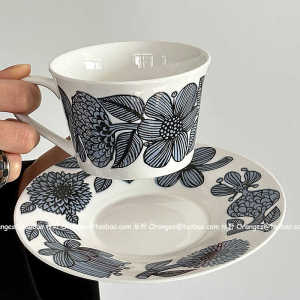 Retro Orange Vintage Blue Chrysanthemum Coffee Cup Set Afternoon Tea Latte Cup Small Niche Gift Ceramic Nordic Style Coffee Utensils