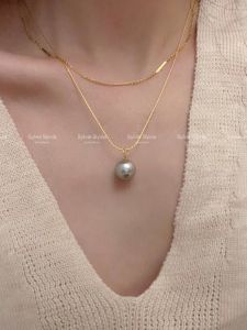Summer Non-Fading US Made 14K Gold Plated Snake Bone Chain Single Pearl Necklace Simple High-End Clavicle Chain Jewelry Accessory