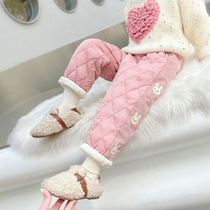 กางเกงขายาวผ้าฝ้ายหนาสำหรับเด็กผู้หญิงในฤดูหนาว กางเกงขายาวลำลองสำหรับเด็กผู้หญิงอายุ 2-5 ปี สไตล์เกาหลี เหมาะกับทุกโอกาส