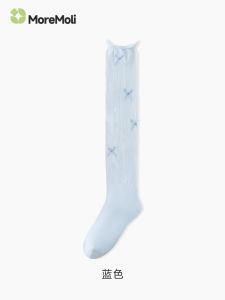 Tất Cotton Màu Xám Có Nơ Cho Nữ Tất Dài Đến Bắp Chân Phong Cách Ballet Mùa Hè Tất Cổ Cao Mùa Xuân Thu Tất Dày